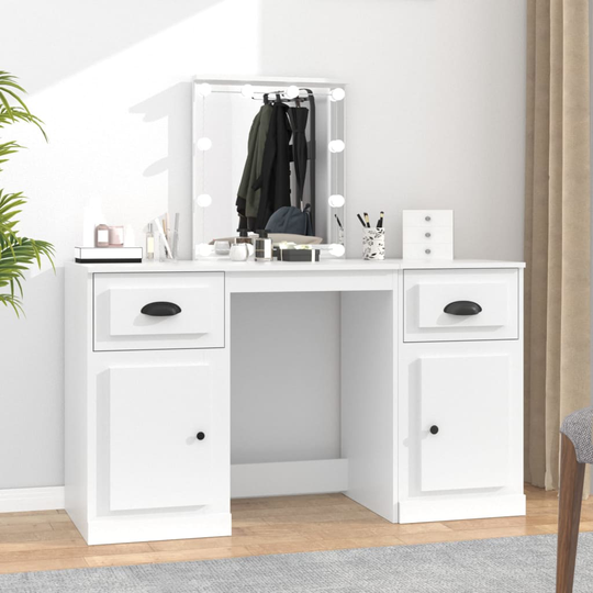 vidaXL Peilipöytä LED-valoilla valkoinen 130x50x132,5 cm