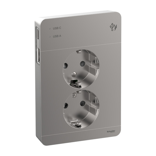 SCHNEIDER ELECTRIC EXXACT 2-PISTORASIA + 2X USB LATAUS A+C 3 A METALLI