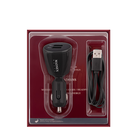 Madsen House Lene Autolaturi kahdella USB portilla ja Micro USB latauskaapelilla - Musta