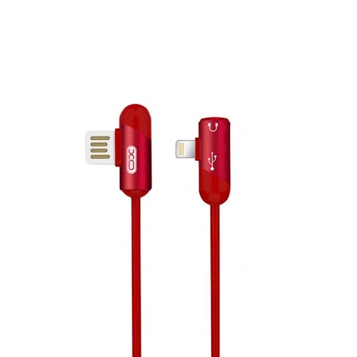 XO NB38 USB - Lightning latauskaapeli 3.5mm sovittimella 1m 2 4A punainen