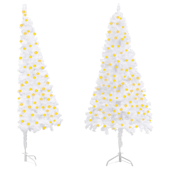 vidaXL Kulmaan asetettava tekojoulukuusi LED-valoilla valk. 150 cm PVC