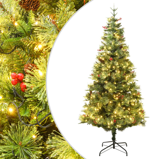 vidaXL Tekojoulukuusi LED-valot ja männynkävyt vihreä 195 cm PVC ja PE
