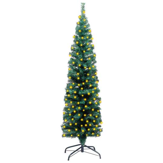 vidaXL Kapea tekokuusi LED-valoilla ja jalustalla vihreä 120 cm PVC