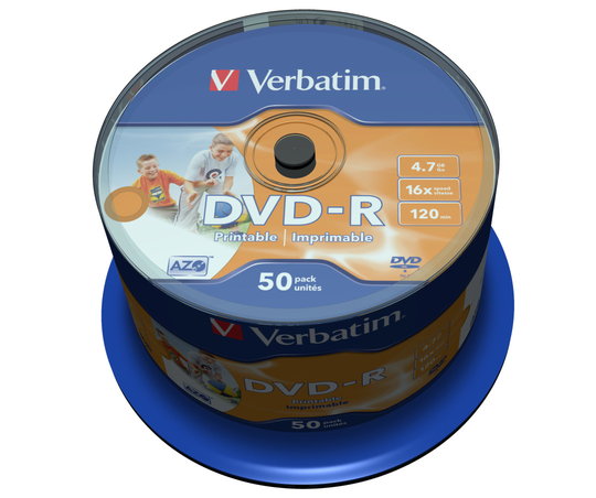 DVD-R, 16x, 4.7 GB/120 Min, 50-pack Spindel, AZO, Printable