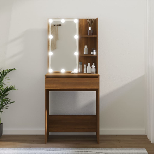 vidaXL Peilipöytä LED-valoilla ruskea tammi 60x40x140 cm