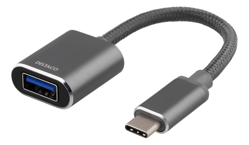 Sovitin USB-C 3.1 Gen 1 - USB-A OTG, Alumiinia, Myyntipakkaus, Tähtiharmaa