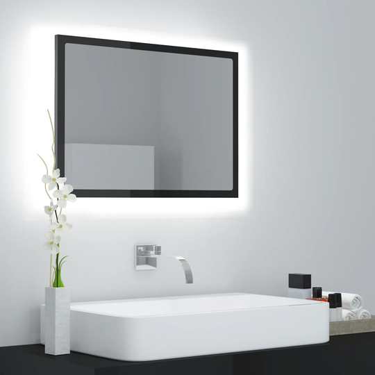 vidaXL Kylpyhuonepeili LED korkeakiilto harmaa 60x8,5x37 cm akryyli