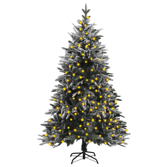 vidaXL Tekojoulukuusi LED-valoilla ja lumihuurteella 150 cm PVC ja PE