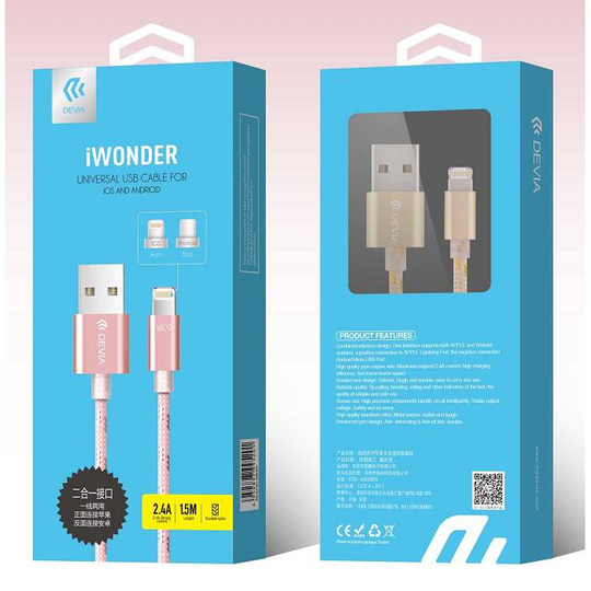 Devia iWonder iPhone Lightning / Micro USB latauskaapeli - Rosa