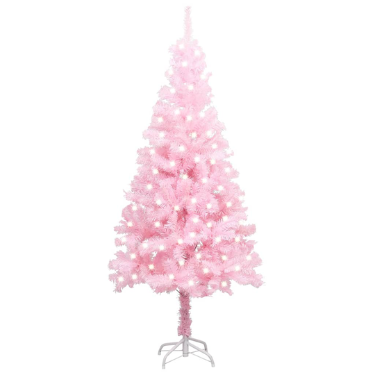 vidaXL Tekojoulukuusi LED-valoilla ja jalustalla pinkki 120 cm PVC