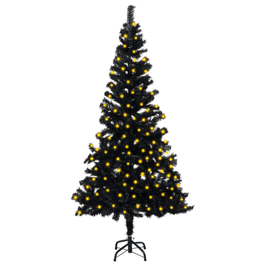 vidaXL Tekojoulukuusi LED-valoilla ja jalustalla musta 150 cm PVC