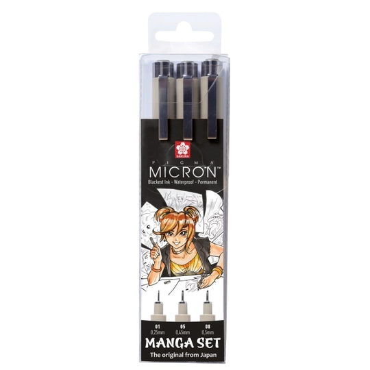 Sakura Manga Pigma Micron Black 3-setti