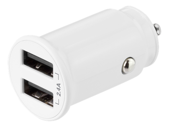 Kompakti USB-autolaturi, 12/24 V, 2 X USB-A, 2,4 A, 12 W, Valkoinen