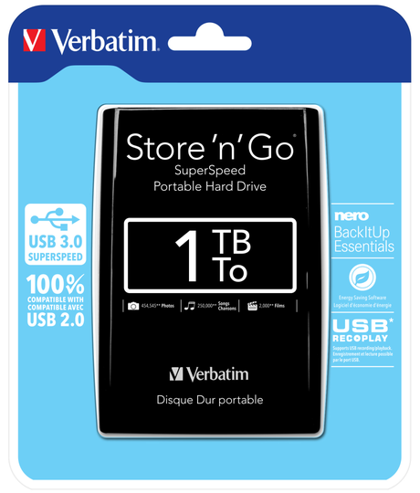External Hard Drive, 1TB, 2.5", USB 3.0, Black