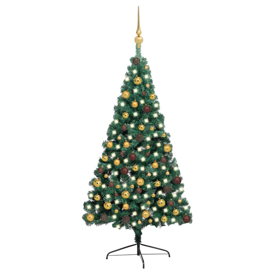 vidaXL Tekojoulukuusen puolikas LED-valo ja pallot vihreä 210 cm