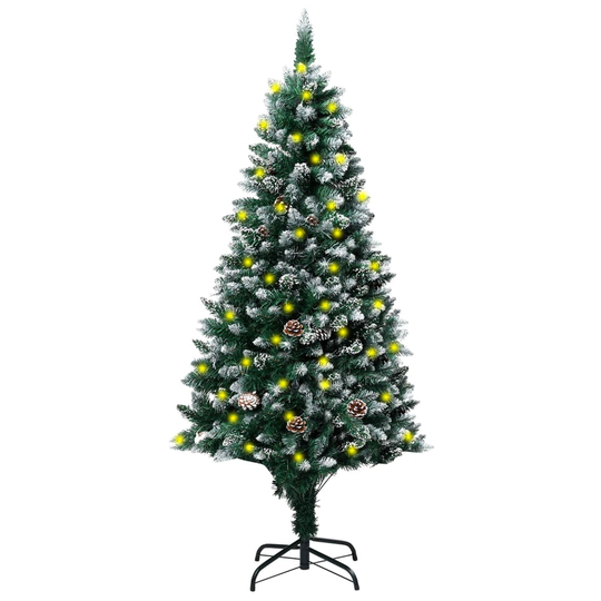 vidaXL Tekojoulukuusi LED-valoilla/kävyillä/valkoisella lumella 180 cm