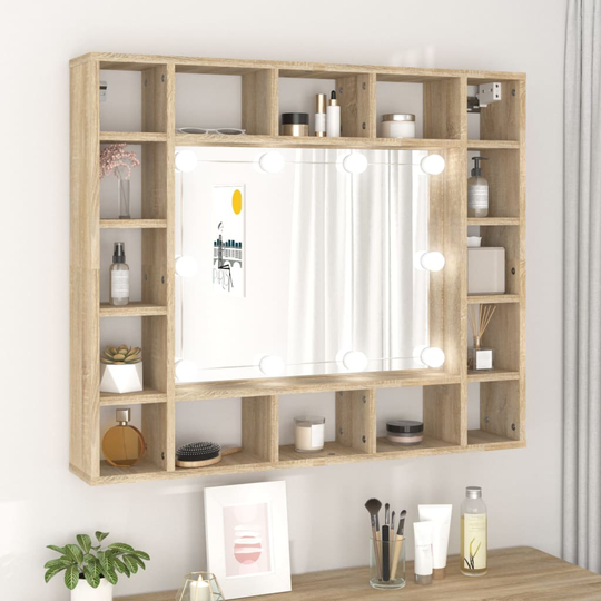 vidaXL Peilikaappi LED-valoilla Sonoma-tammi 91x15x76,5 cm