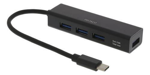 USB-C-pienoishubi, 4 USB-A-porttia, USB 3.1 Gen 1, Musta