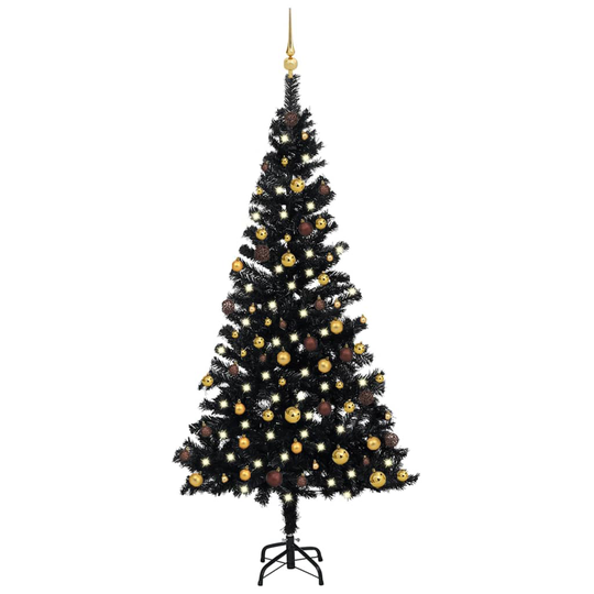 vidaXL Tekojoulukuusi LED-valoilla ja palloilla musta 150 cm PVC
