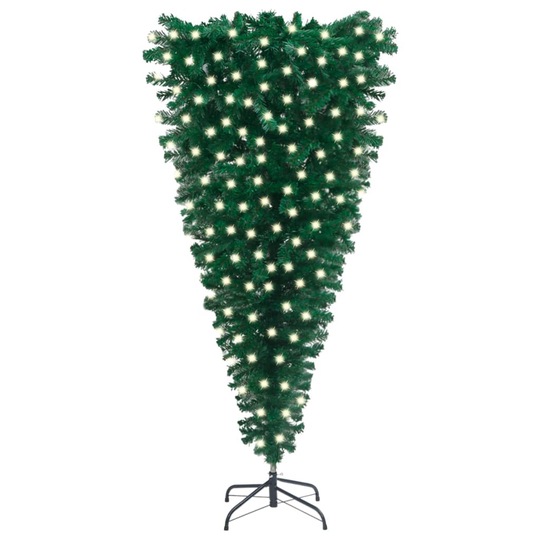 vidaXL Tekokuusi ylösalainen LED-valoilla vihreä 240 cm
