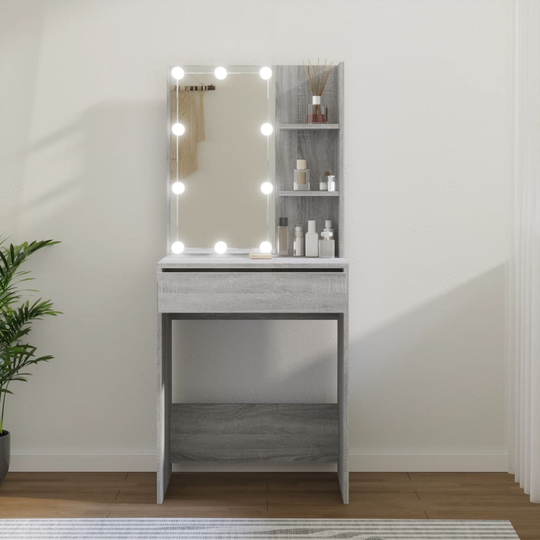 vidaXL Peilipöytä LED-valoilla harmaa Sonoma 60x40x140 cm