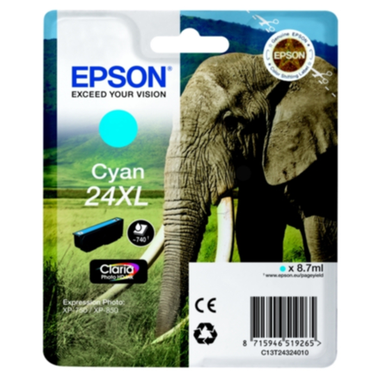 Epson 24XL Mustepatruuna syaani, 740 sivua