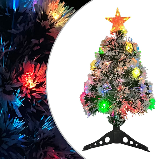 vidaXL Tekojoulukuusi LED-valoilla sinivalkoinen 64 cm kuituoptiikka