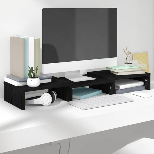 vidaXL Näyttöteline musta 60x24x10,5 cm täysi mänty