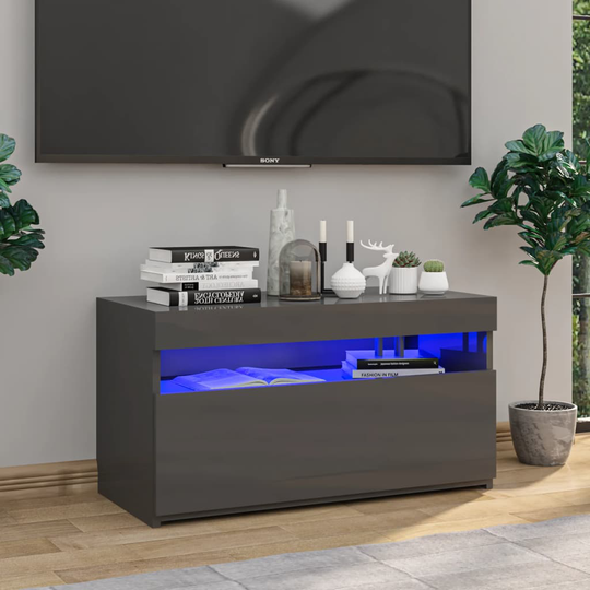 vidaXL TV-taso LED-valoilla korkeakiilto harmaa 75x35x40 cm