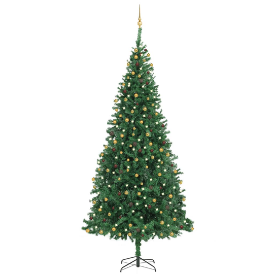 vidaXL Tekojoulukuusi LED-valoilla ja palloilla 300 cm vihreä