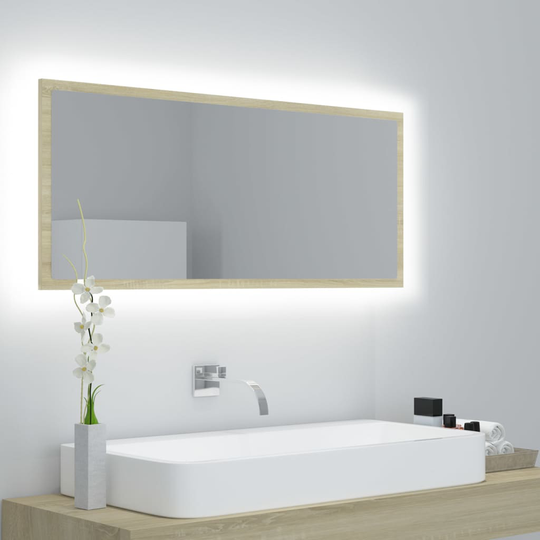 vidaXL LED-kylpyhuonepeili Sonoma-tammi 100x8,5x37 cm akryyli