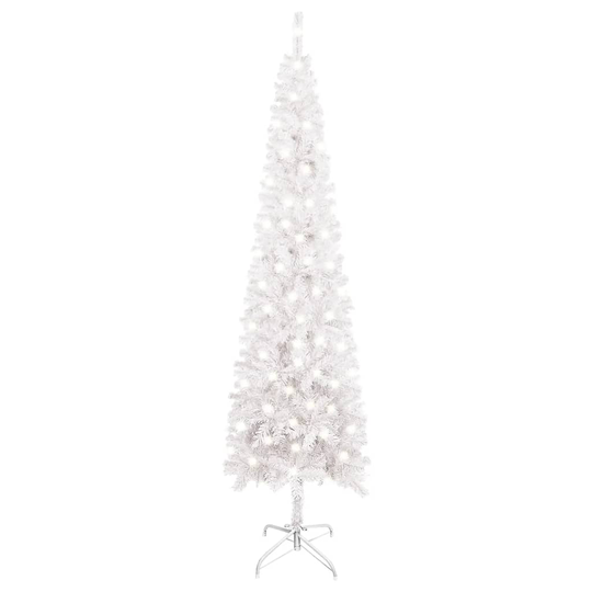 vidaXL Ohut joulukuusi LED-valoilla valkoinen 210 cm
