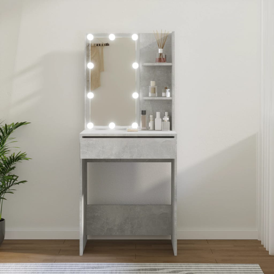vidaXL Peilipöytä LED-valoilla betoninharmaa 60x40x140 cm