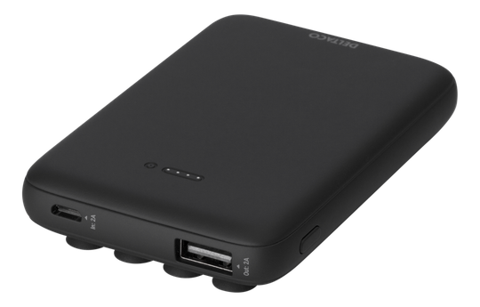 Langaton Varavirtalähde, Imukuppikiinnitys, USB-A, 5000 MAh, 18,5 Wh, Qi-sertifiointi, Musta