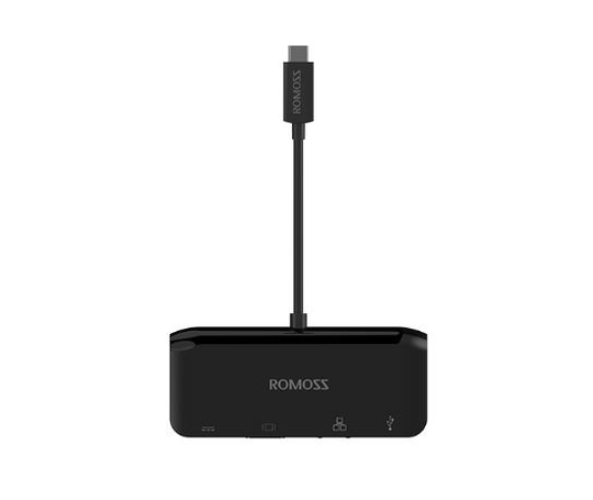 Romoss USB-A 3.0/F Ethernet VGA & USB-C Multiadapteri - musta