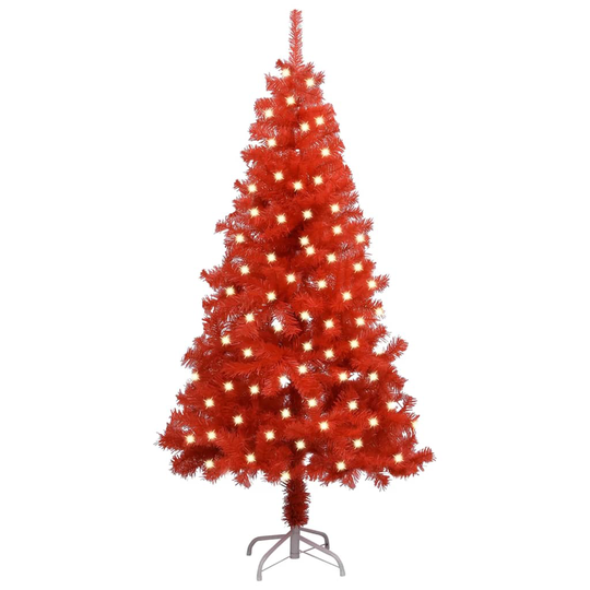 vidaXL Tekojoulukuusi LED-valoilla ja jalustalla punainen 120 cm PVC