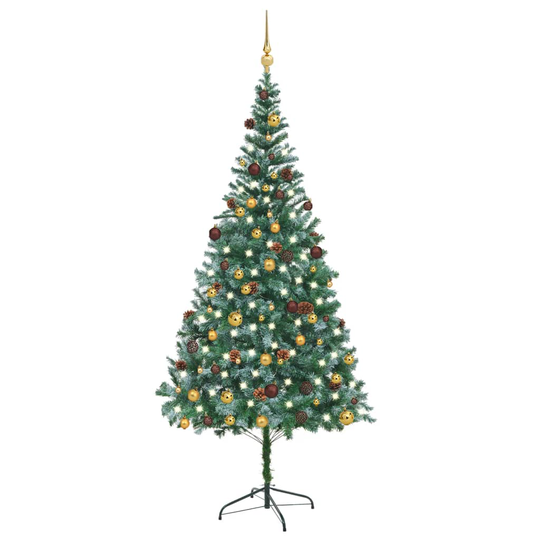 vidaXL Tekojoulukuusi LED-valoilla, palloilla ja kävyillä 210 cm