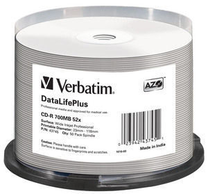 CD-R AZO 700mb 52x Dl+ White Wide Printable Surface Non-id