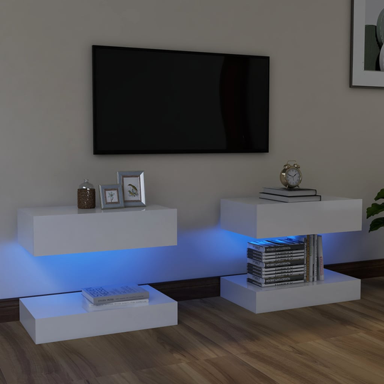 vidaXL TV-tasot LED-valoilla 2 kpl korkeakiilto valkoinen 60x35 cm