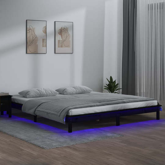 vidaXL Sängynrunko LED musta 120x190 cm 4FT Small Double täysi puu