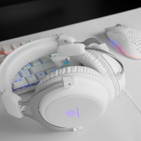 WH85 Kuulokemikrofoni Pelaajille, 57 Mm Elementit, Alumiinirunko, LED, Valkoinen
