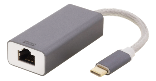 PRIME USB-C-verkkosovitin, Gigabit, 1 X RJ45, 1 X USB-C Uros, Alumiinia, Tähtiharmaa