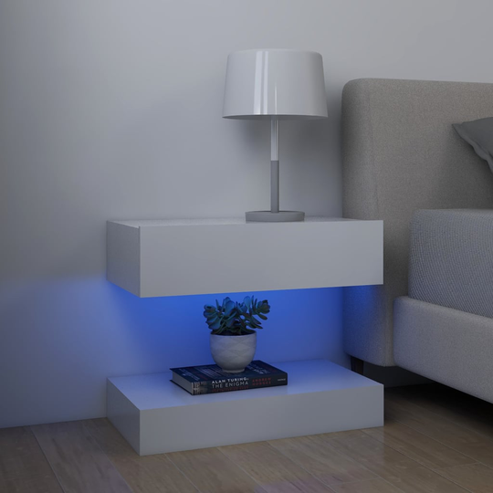 vidaXL LED Yöpöydät 2kpl valkoinen 60x35 cm tekninen puu