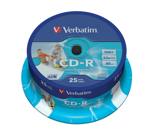 CD-R, 52x, 700 MB/80 Min, 25-pack, Spindel, AZO, Printable