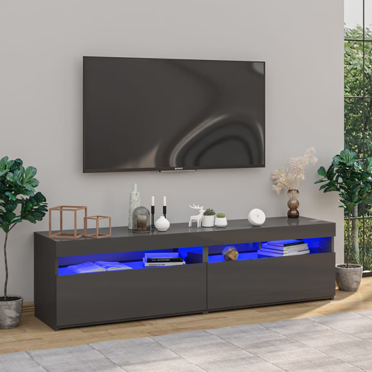 vidaXL TV-tasot 2 kpl LED-valoilla korkeakiilto harmaa 75x35x40 cm