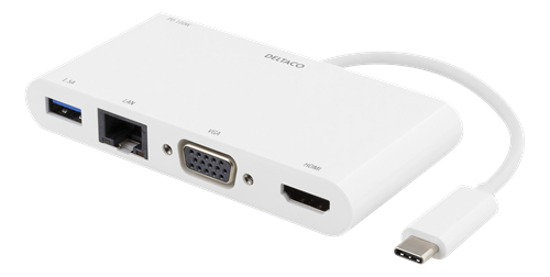 USB-C-telakointiasema, 100 W USB-C PD, HDMI, 1,5 A USB-A, Gigabit LAN, VGA, Valkoinen