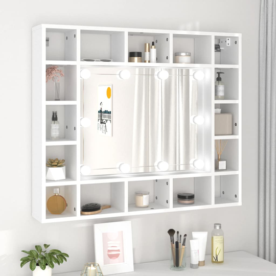 vidaXL Peilikaappi LED-valoilla valkoinen 91x15x76,5 cm