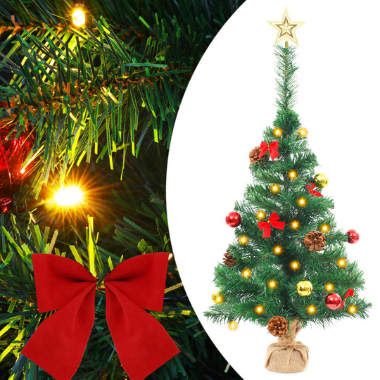 vidaXL Tekojoulukuusi koristeilla ja LED-valoilla 64 cm vihreä