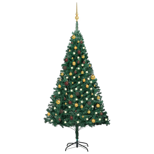 vidaXL Tekojoulukuusi LED-valoilla ja palloilla vihreä 180 cm PVC