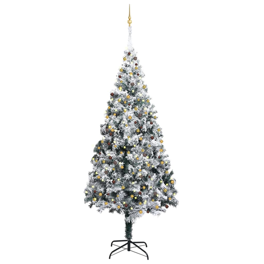 vidaXL Tekojoulukuusi LED-valot/pallosarja/lumihuurre vihreä 400 cm